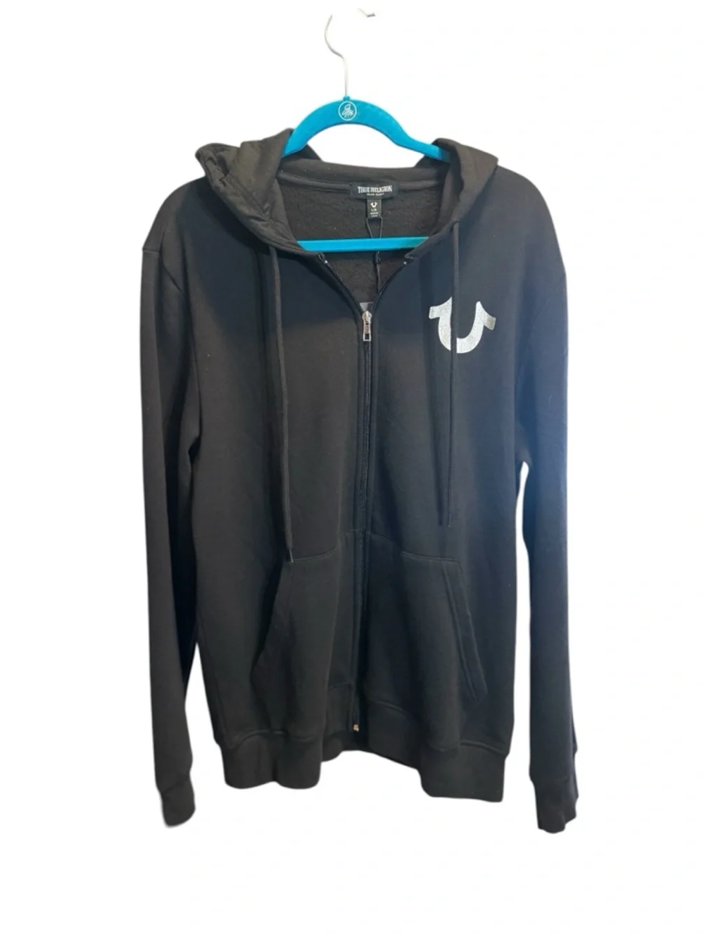 True Religion Buddha Zip Hoodie NWT SzL Black Graphic Logo Streetwear
